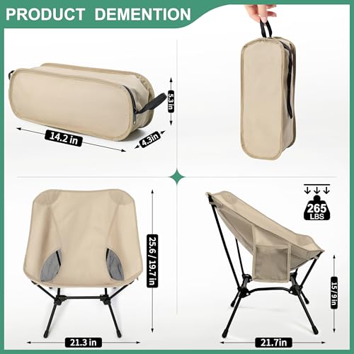 Lightweight Camping Chairs with Adjustable Height, Portable Camping Chairs for Adults with Carry Bag and Side Pockets, Fol...