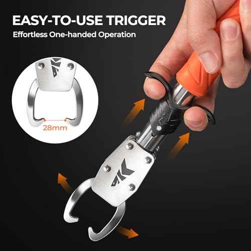 KastKing Paradox 9" Lip Grip, Corrosion-Resistant Stainless Steel Fish Landing Tool with Non-Slip Elastomer Handle, Easy-Use Trigger,and Adjustable Wrist Strap for Secure Fishing