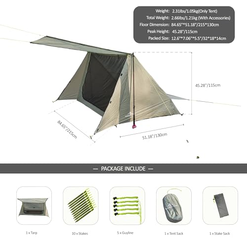 Nature Link Sirius Two Ultralight Backpacking Tent, 2 Person Trekking Pole, Waterproof, Compact, Single Wall, Bushcraft Sh...