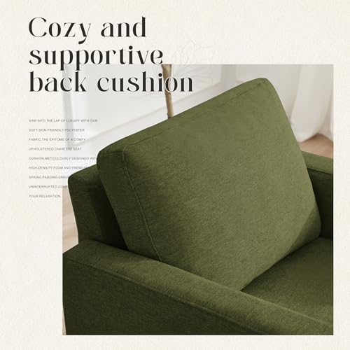 Weture Mid-Century Accent Chair, Comfy Upholstered Reading Accent Chairs for Bedroom, Modern Linen Fabric Armchair for Living Room, Single Sofa Chair with Wood Legs (Green, 2 Pack)