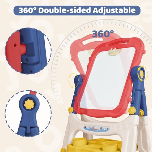 Joyooss Art Easel for Kids Adjustable Toddler Easel Stand for Painting, Magnetic Double Sided Drawing Dry Erase Board w Ch...