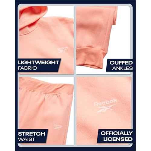 Reebok Girls Sweatsuit Set - 2 Piece Soft Long Sleeve Hoodie Sweatshirt and Sweatpants for Girls - Athletic Sweatsuit, Size 7, Peach