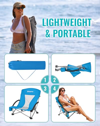 KingCamp Low Beach Chairs, Folding Portable Chair for Adults Lightweight Extra Wide Seat 300lbs Heavy Duty Oversized Backp...