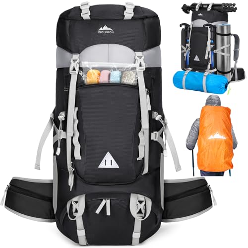 IGOLUMON 60L Hiking Backpack Waterproof Camping Backpack with Rain Cover Large Lightweight Backpacking Backpack for Men Women