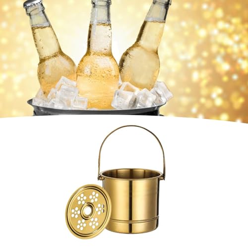 Insulated Stainless Steel Ice Bucket 1L Professional Thickened Stainless Steel Ice Bucket with Filter Plate for Cocktail B...