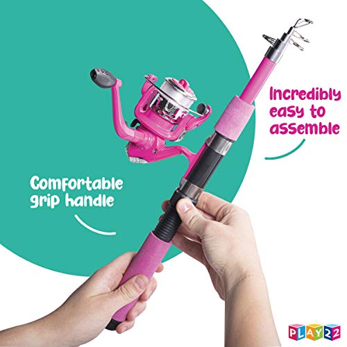 Play22 Kids Fishing Pole Pink - 40 Pc Kids Fishing Rod and Reel Combos - Fishing Poles for Youth Kids Includes Fishing Tac...