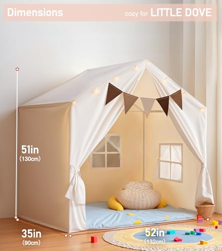 Little Dove Kids Tent, Play Tent with Star Lights, Large Play Tents with 2 Windows, Kids Playhouse Indoor & Outdoor, Readi...