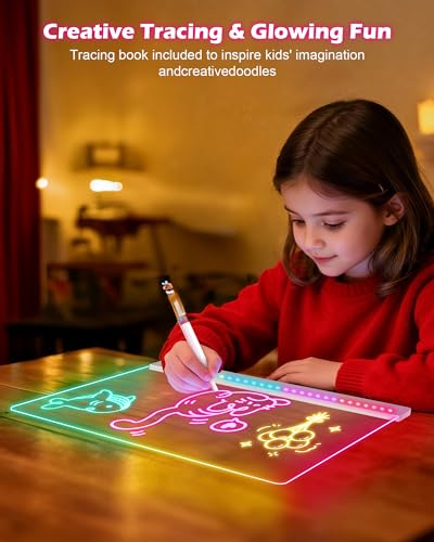 Rechargeable LED Drawing Board for Kids, 17-Inch Glow Doodle Drawing Pad with 7 Colors & 4 Light Modes, Neon Light Up Acry...