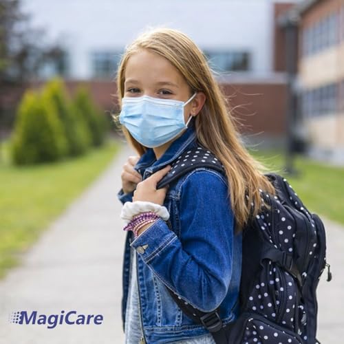 MAGICARE Kids Face Mask (50pcs) - Kids Masks Disposable - 3 Ply, Youth Ages 4-12 - Soft, Comfortable, Breathable Face Masks for Kids - 1 Box, Blue