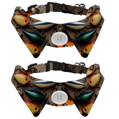 Double Pack Quick-Release Dog Bow Ties – Adjustable 11-12 Inches, Perfect for Hyperactive Pets & Outdoor Adventures (Fishi...