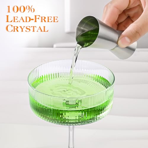 Amyoole Vintage Ribbed Coupe Glasses Set of 6-11oz Clear 100% Crystal Martini Glasses Elegant Cocktail Glasses, Transparen...