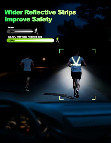 ISEYOU Running Lights for Runners, 500 Lumens Running Light with 45° Adjustable Tilt, 360° Reflective Vest & IPX4 Waterpro...