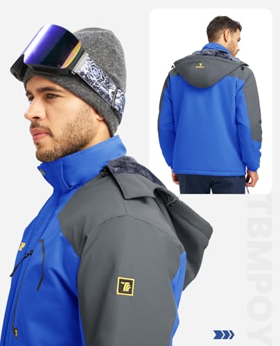 TBMPOY Men's Winter Jackets Skiing Waterproof Snow Thick Fleece Lined Hooded Utility Cold Weather Warm Outdoor Ice Work