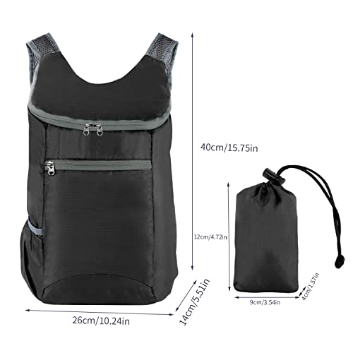 15 L Ultralight Packable Backpack, Black Travel Foldable Backpack Lightweight Collapsible Day Packs for Camping Hiking Out...