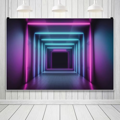 Yeele 10x8ft Let's Glow Neon Tunnel Backdrop for Photography Futuristic Square Neon Light Corridor Background for Birthday...