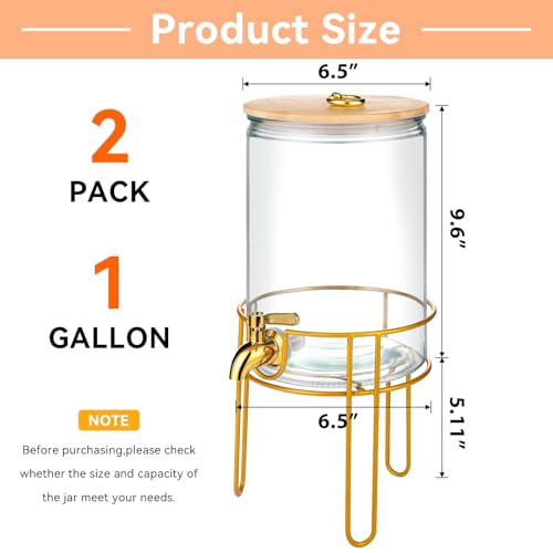 1 Gallon Drink Dispenser,2 Pack Glass Beverage Dispenser With Stand,Juice Containers with Lid for Party,Drink Dispensers f...