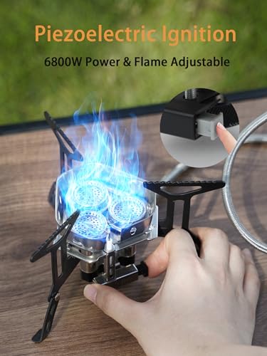 ONLYFIRE OUTDOOR LIVING Portable Camping Gas Stove 6800W, Small Backpacking Stove with Propane Gas Adapter, Mini Foldable ...