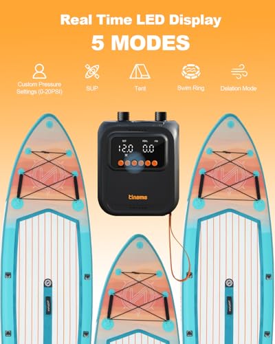 tinams 20PSI High-Pressure Electric SUP Pump, 12V Car-Powered Auto Shut-Off Air Pump, Ultra-Lightweight for Paddle Boards,...