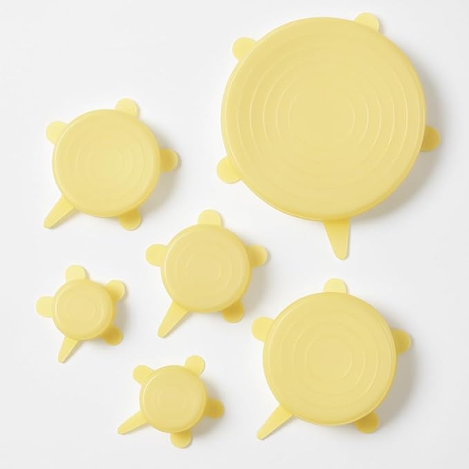 Stretchable Silicone Lids - Set of 6 Reusable Food Covers in One Color - BPA-free, Airtight & Leakproof - Microwave, Freezer & Dishwasher Safe - Eco-Friendly Silicone Stretch Lids (YELLOW)