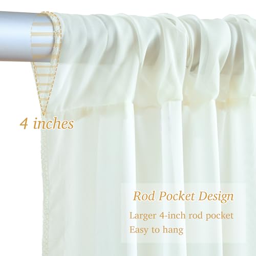 10x10ft Ivory White Chiffon Backdrop Curtain with Lights String for Wedding Sheer Tulle Curtain Photo Backdrops Drapes for...