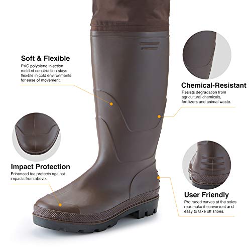 TIDEWE Hip Wader, Lightweight Hip Boot For Men and Women, 2-Ply PVC/Nylon Fishing Hip Wader (Green and Brown)