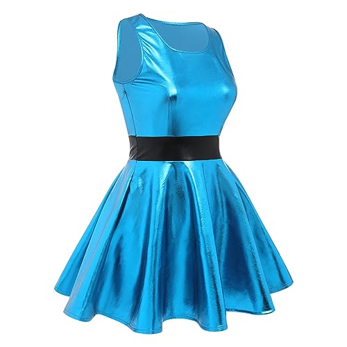 ODIZLI Women's Sleeveless Skateboarding Dress Metallic Dress for Women Sparkly Shiny Dresses Party Clothes