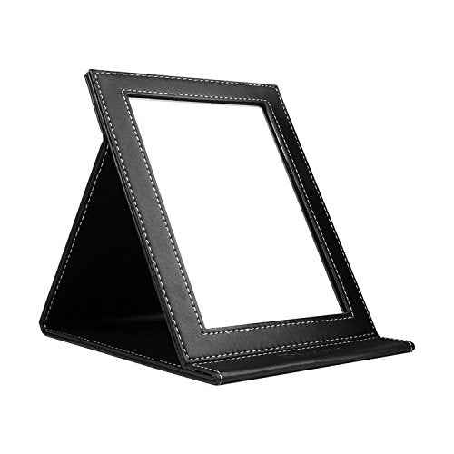 DUcare Folding Mirror Portable Travel PU Portable Adjustable Rectangular Ultrathin Vanity Mirror with Stand, for Travel, Camping,Home