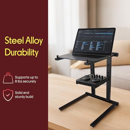Pyle Portable Folding Laptop Stand - Foldable Laptop Stand with Adjustable Height, Secondary Accessory Tray for iPad, Tabl...
