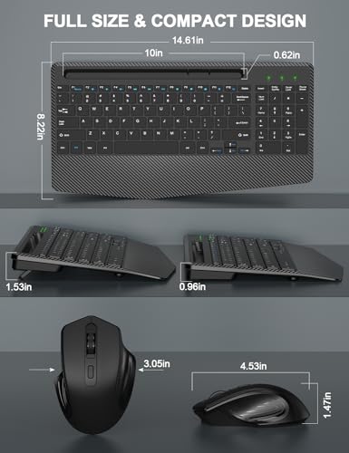 Wireless Keyboard and Mouse Combo, Ergonomic Keyboard with Wrist Rest, Phone Holder, Sleep Mode, 2.4G Lag-Free Rechargeabl...