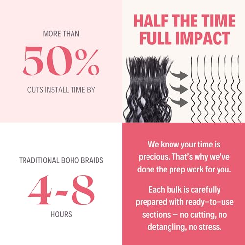 Human Braiding Hair, Pre-Divided Boho Braids Human Hair, Deep Wave Bulk Bohemian Hair Extensions for Braiding Knotless Wet and Wavy, 22 Inch, 3.5oz, Natural Color