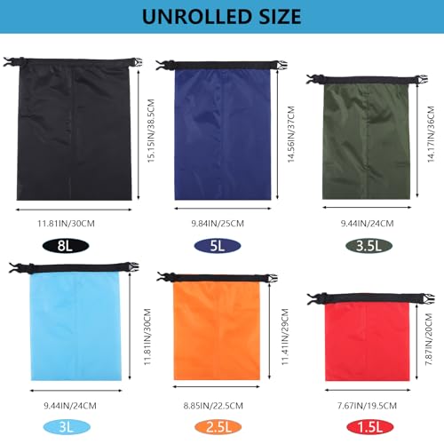 Pimoys 6 Pack Waterproof Dry Bags, Lightweight Outdoor Dry Sacks Ultimate Dry Bags for Kayaking Rafting Boating Camping (...