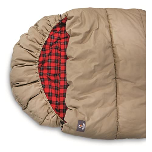 Guide Gear Canvas Hunter Sleeping Bag 0-Degree Fleece Lined Hooded for Adults Warm Winter Cold Weather Lightweight Portabl...
