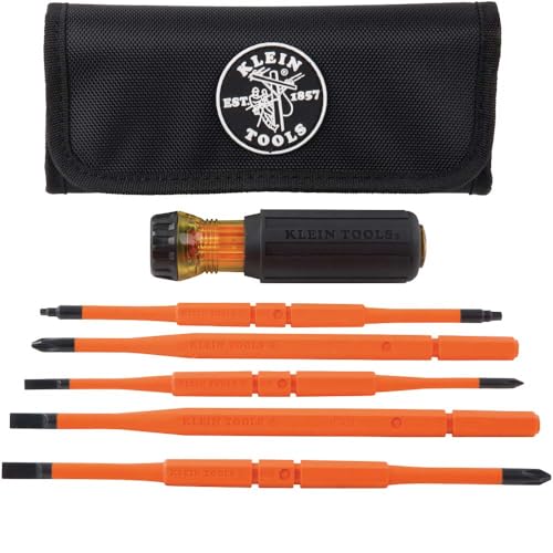 Klein Tools 32288 Insulated Screwdriver, 8-in-1 Screwdriver Set with Interchangeable Blades, 3 Phillips, 3 Slotted and 2 S...