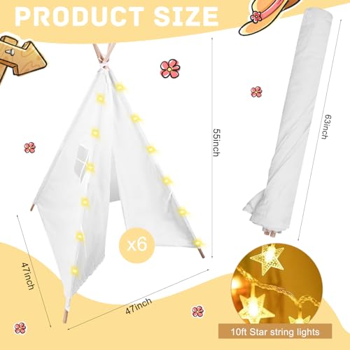 MBJZSL 6 Packs Teepee Tent for Kids with 10ft String Lights, Indoor Play Teepee Tent for Girls & Boys, Foldable Tents for ...