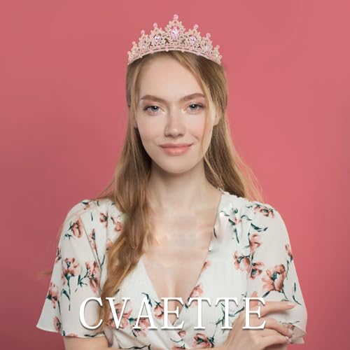 CAVETEE Crown for Women, Tiaras for Women Pink Princess and Queen Crown Crystal Headbands Hair Accessories for Bridal Birt...