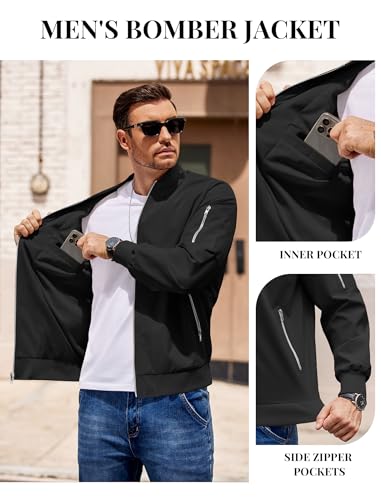 COOFANDY Men Bomber Jacket Lightweight Casual Windbreaker Zip Up Coat Fashion Stylish Fall Jackets with Pocket