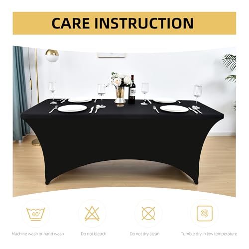 ZarzaaSik 2-Pack 6ft Black Spandex Table Covers for Rectangle Standard Folding Tables - Wrinkle Resistant Stretch Tableclo...