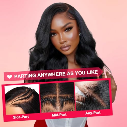 13x6 Body Wave Lace Front Wigs Human Hair Pre Plucked HD Transparent Lace Frontal Wigs Human Hair 250% Density Glueless Human Wigs with Baby Hair for Women 24 Inch