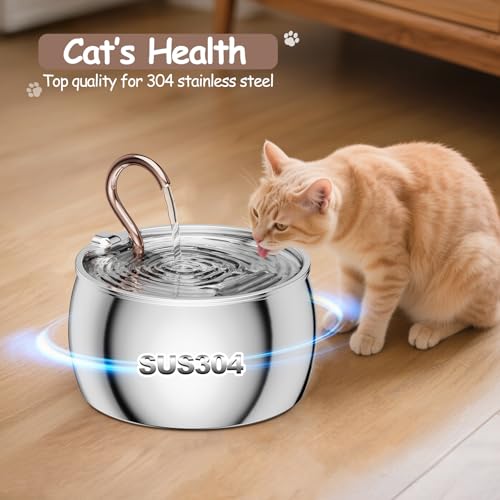 Cat Water Fountain Stainless Steel -2.5L/84oz Gooseneck Kitty Cat Fountain for Drinking Spout - Pet Water Fountain for Cat...