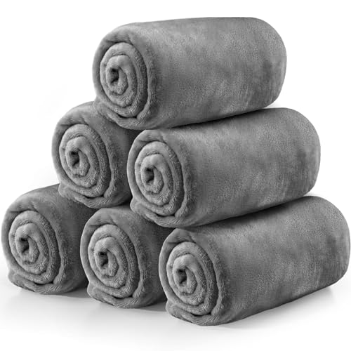 Tinideya 6 Pcs Flannel Fleece Throw Blanket Bulk 50 x 60 Inch Soft Fleece Blanket Warm Throw Blanket Coral Blankets for Co...