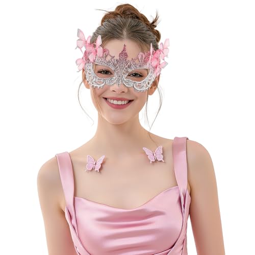LATIMOON Halloween Lace Masquerade Masks for Women - 1920s Butterfly Antique Mask for Men Carnival Party Mardi Gras Party