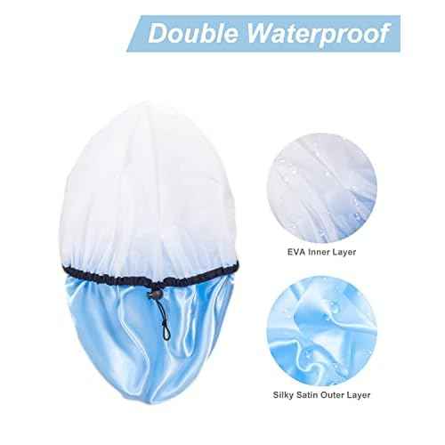Auban Shower Cap for Women, Adjustable Reusable, Extra Large, Double-Layer Waterproof Bathing cap, Waterproof Exterior, EVA Lining, Hair Cap for All Hair lengths, 3 Colors