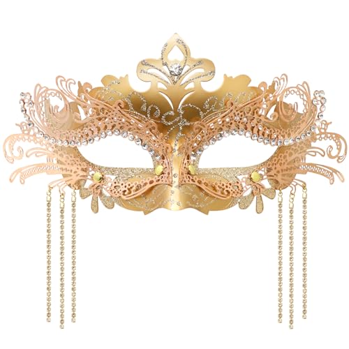 Coddsmz Women Masquerade Mask with Rhinestone Chains Venetian Mask Mardi Gras Decoration for Carnival Party Costume Masks