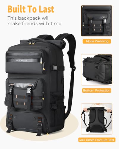 Ponhog Travel Backpack for Men, 50L Carry On Flight Approved Convertible Duffle Bag with Shoe Compartment, 17 inch Laptop ...