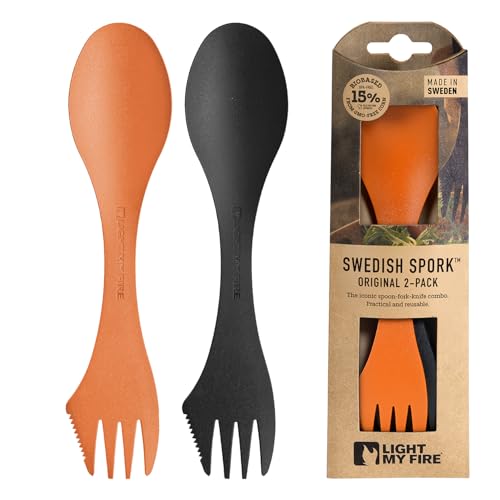 Light My Fire Spork Original 2-pack 3-in-1 Camping Spoon Fork Knife Combo Reusable Travel & Camping Utensils Lunch Spork O...