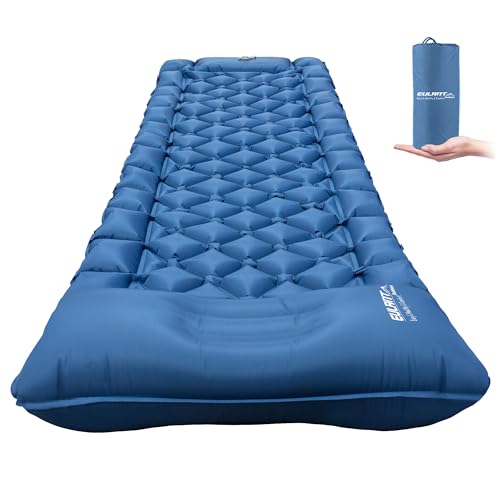 YEEKORO Single Sleeping Pad for Camping, Ultralight Inflatable Sleeping Mat with Pillow and Built-in Foot Pump, Portable C...