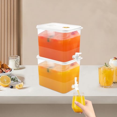 2 PCS 2 Gallon Fridge Beverage Drink Dispenser with Spigot Leak Proof Lids Filter Screen Juice Container Sealed Plastic Le...