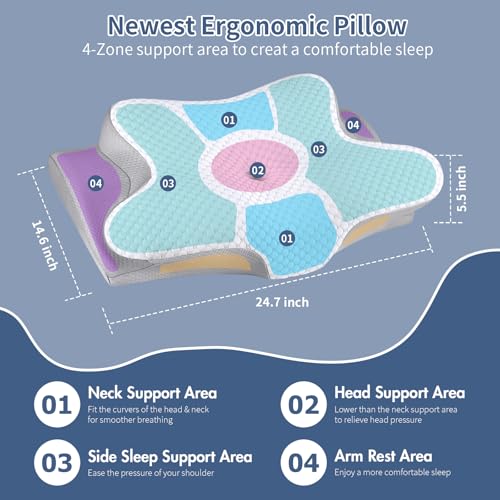 Cervical Neck Pillow for Sleeping - Ergonomic Side Sleeper Pillow for Pain Relief, Contour Cervical Pillow for Neck Suppor...