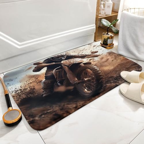 DIPQIMI Dirt Bike Racer Bathroom Rug, Extreme Outdoor Sport Bath Mat with Non Slip Backing, Soft Microfiber Floor Mat for ...