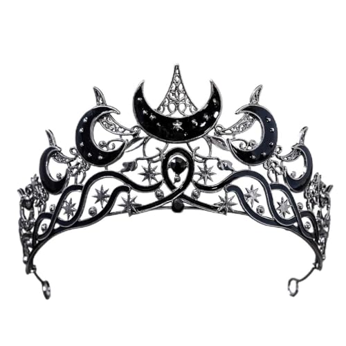Celestial Queen Rhinestone Crown for Women, Gothic Moon and Star Tiara Headpiece, Royal Adult Cosplay & Bridal Wedding Hai...
